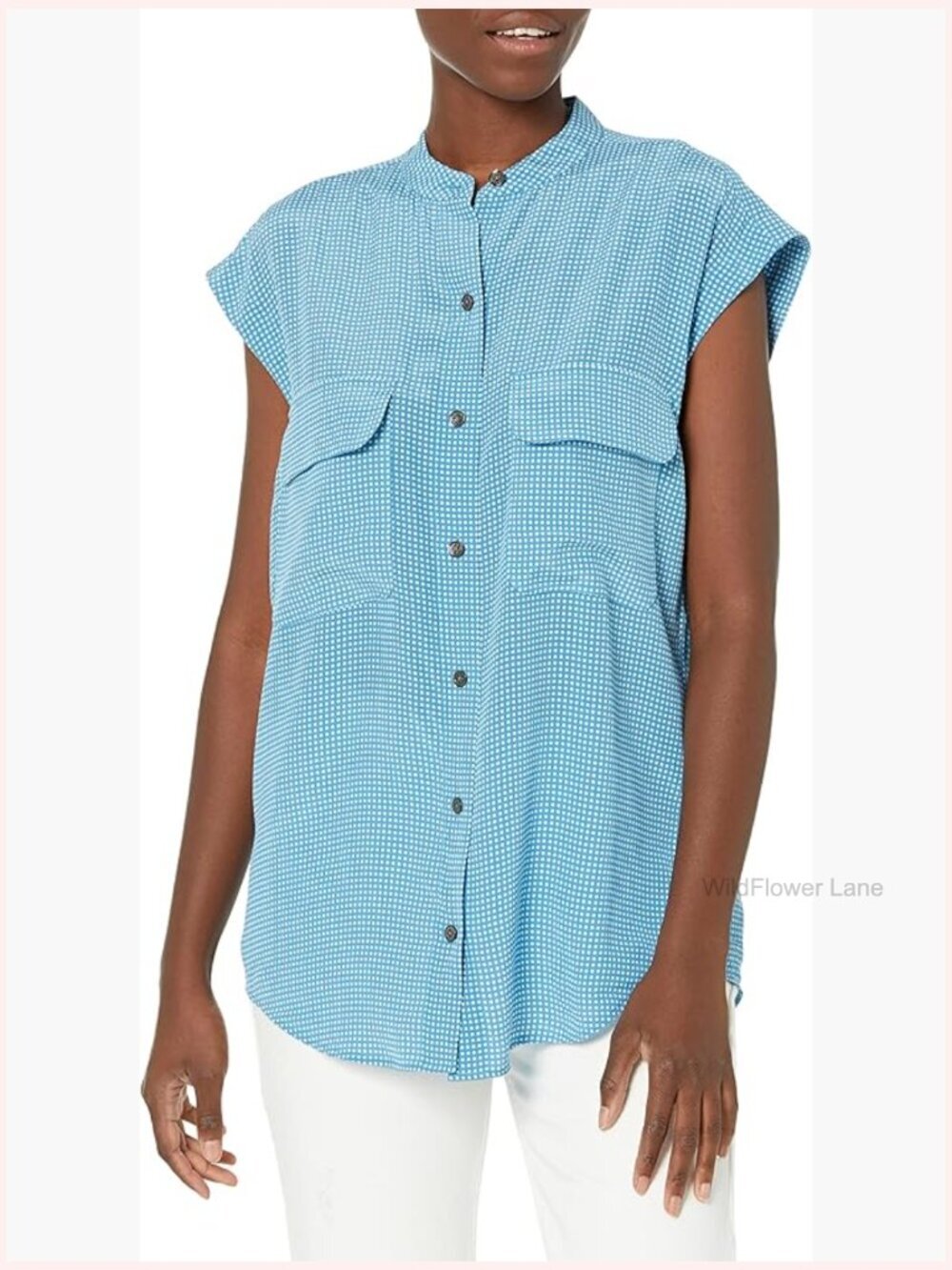 Silk Blouse with Mandarin Collar and Patch Pockets